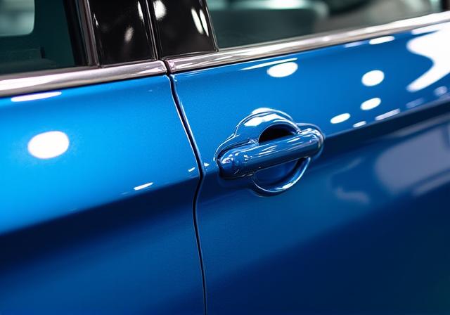 스크래치가 많았던 파란색 세단의 전후 비교 사진 - 이후 상태